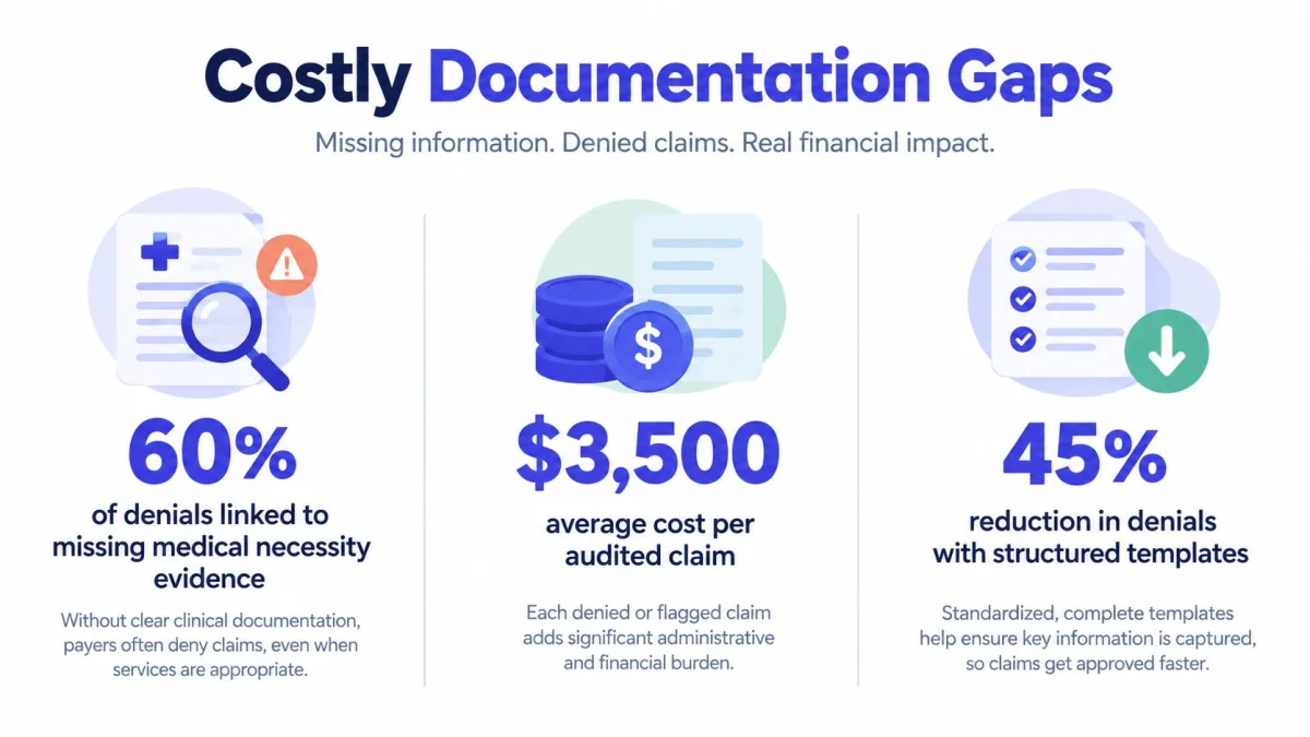 An infographic illustrating how clinical documentation gaps lead to denied insurance claims and increased financial burdens.